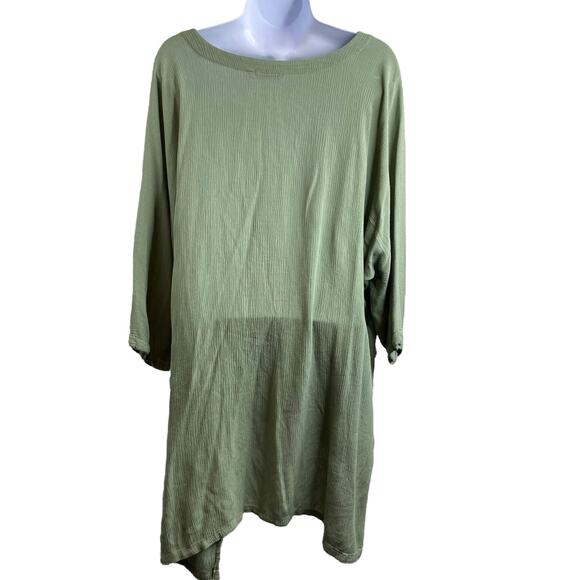 Vintage Mission Canyon Santa Barbara Olive Crinkle Gauze Top One Size Boho - Picture 2 of 9